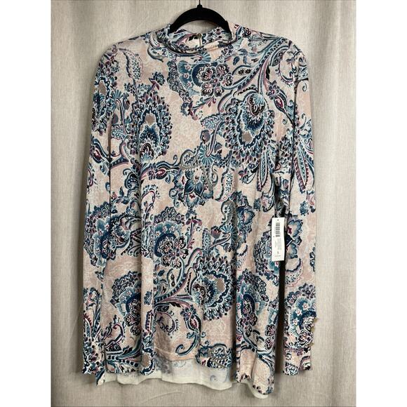 NWT Chico's Paisley Lace Zip Back- Mock Neck Pullover Sweater LS - Size 3/XL - Picture 1 of 8